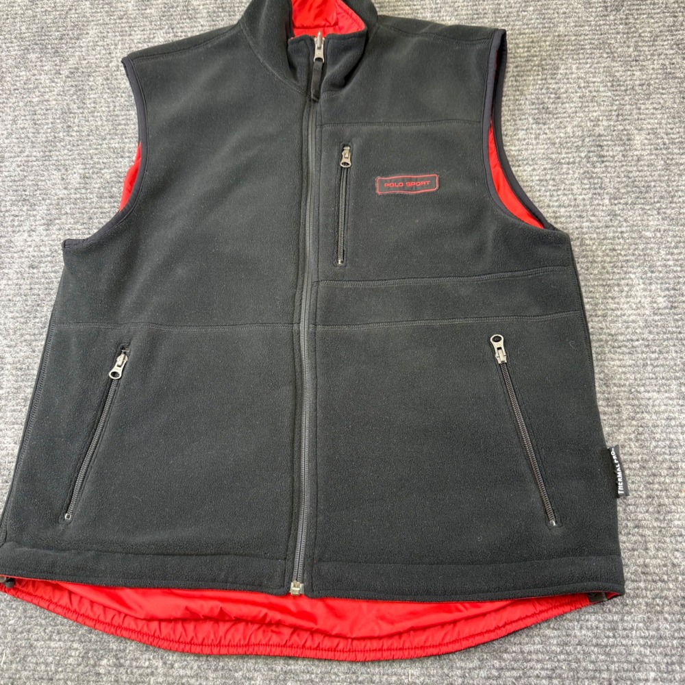Polo Sport Ralph Lauren Fleece Vest Black Red Thermal Pro Polartec Men's‎ Medium
